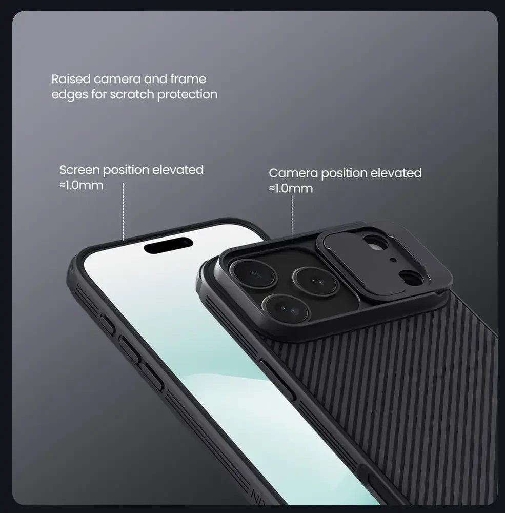 Nillkin CamShield PRO dėklas skirtas Apple iPhone 17 Pro Max juodos spalvos