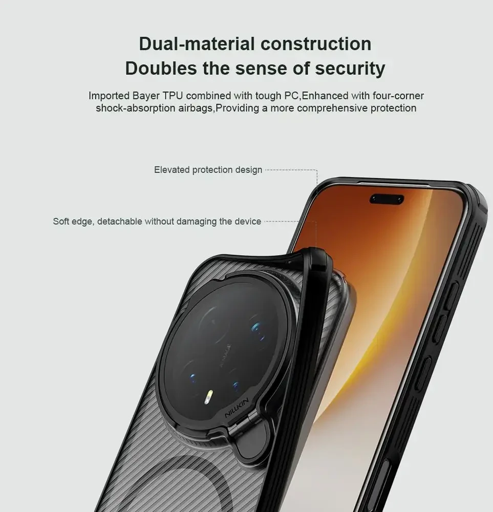 Nillkin CamShield Prop telefono dėklas su stovu skirtas Magic 8 Pro permatomas juodas (su kameros objektyvo apsauga)