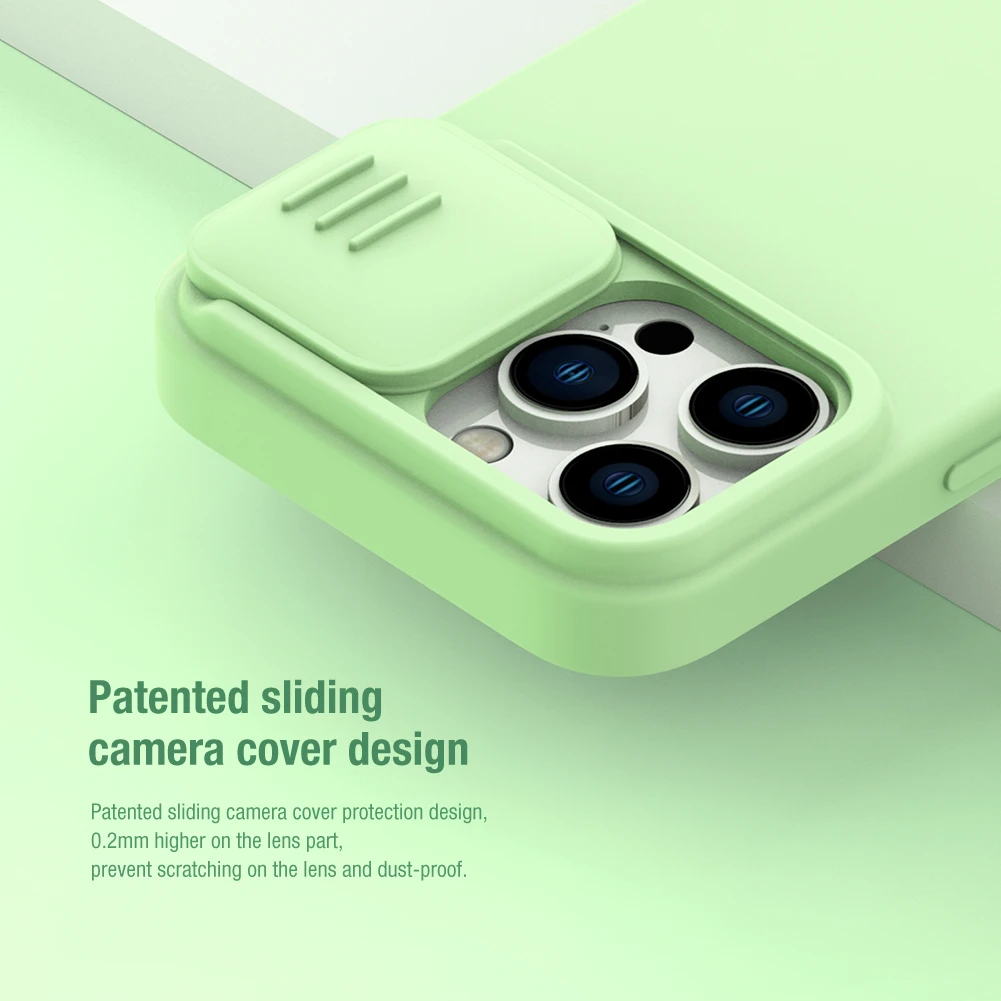 Dėklas Nillkin CamShield Silky Magnetic Silicone Apple iPhone 14 Pro šviesiai žalias