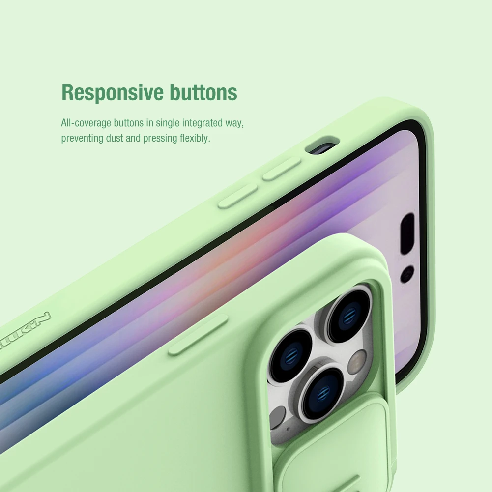 Dėklas Nillkin CamShield Silky Magnetic Silicone Apple iPhone 14 Pro šviesiai žalias
