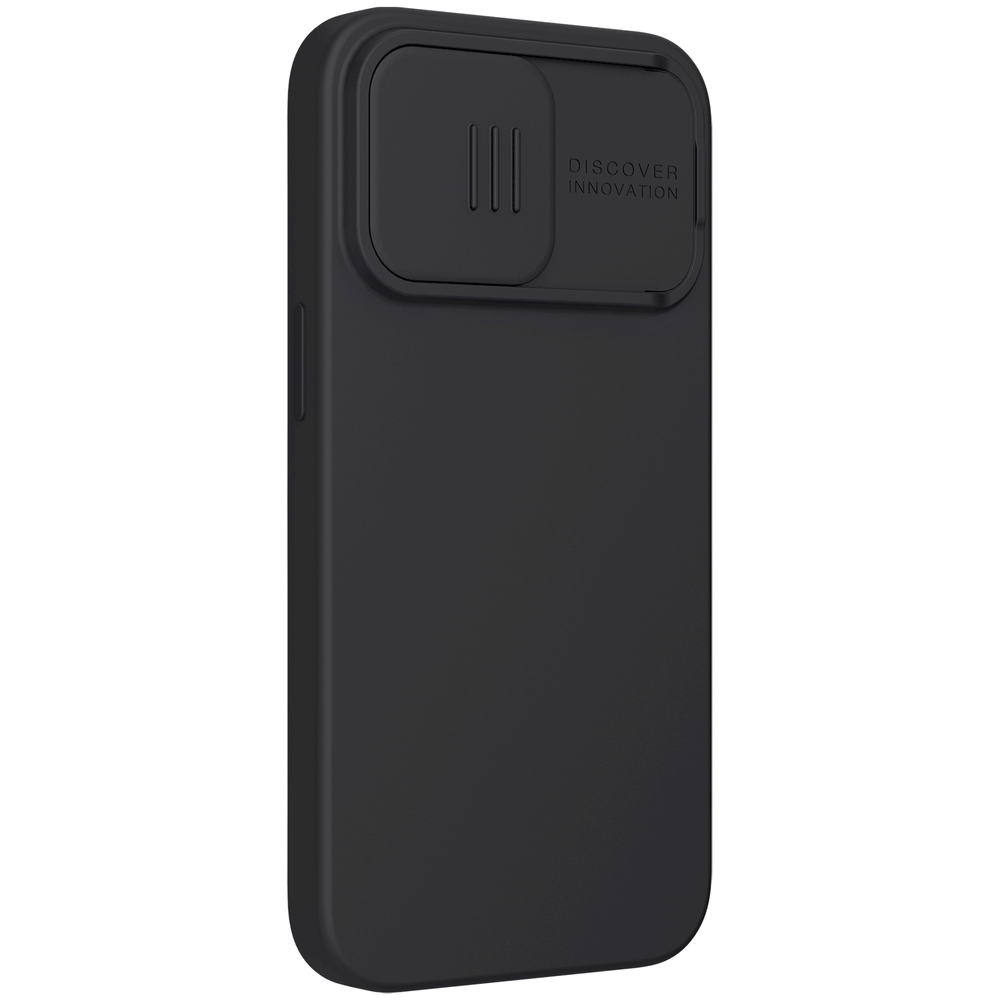 Nillkin Camshield šilkinis silikoninis dėklas su fotoaparato dangteliu, skirtas iPhone 13 Pro Juodas