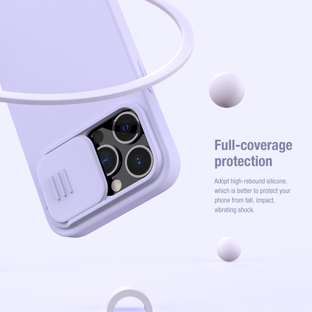 Nillkin Camshield šilkinis silikoninis dėklas su fotoaparato dangteliu, skirtas iPhone 13 Pro Juodas