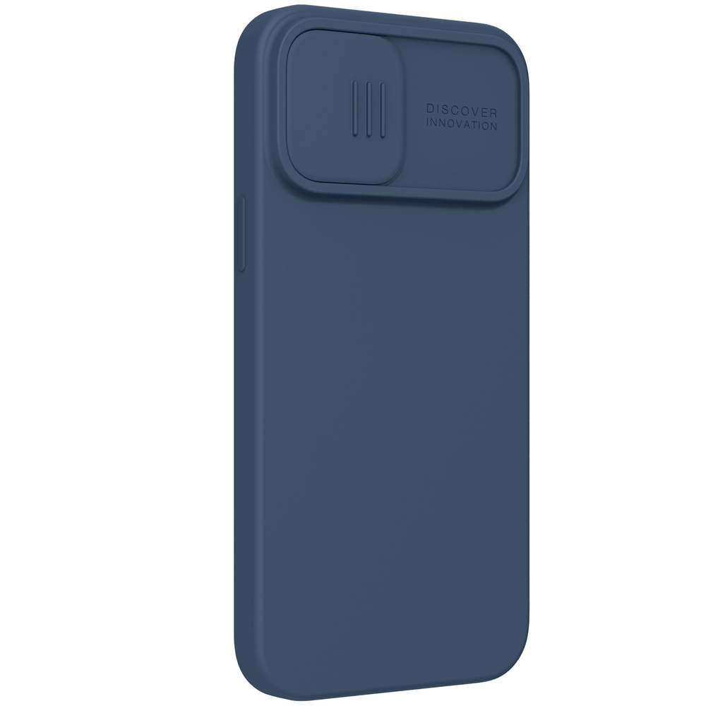 Nillkin Camshield šilkinis silikoninis dėklas su fotoaparato dangteliu, skirtas iPhone 13 Pro Max Mėlyna