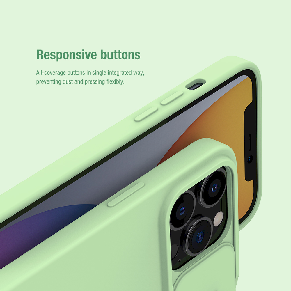Nillkin Camshield šilkinis silikoninis dėklas su fotoaparato dangteliu, skirtas iPhone 13 Pro Juodas