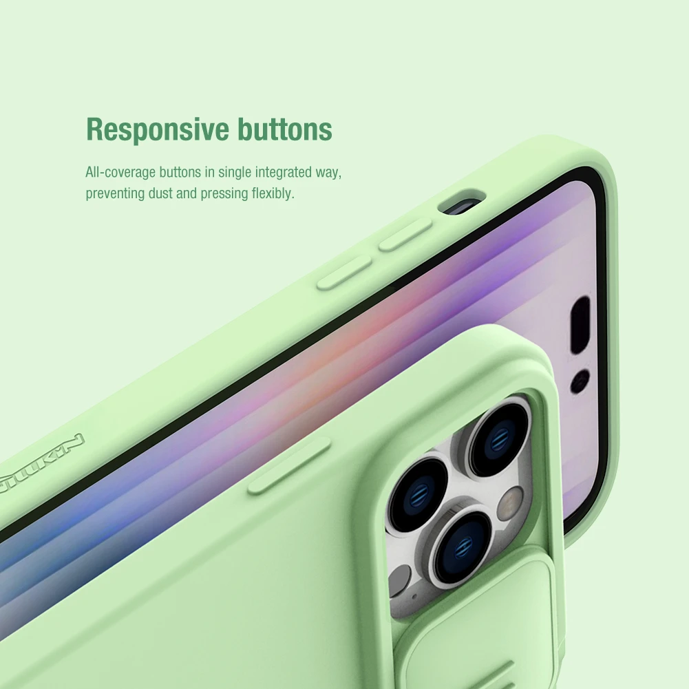 Nillkin CamShield Silky Silikoninis dėklas iPhone 14 Pro Max Silicone Cover with Camera Protector dėklas telefonui mėlynos spalvos