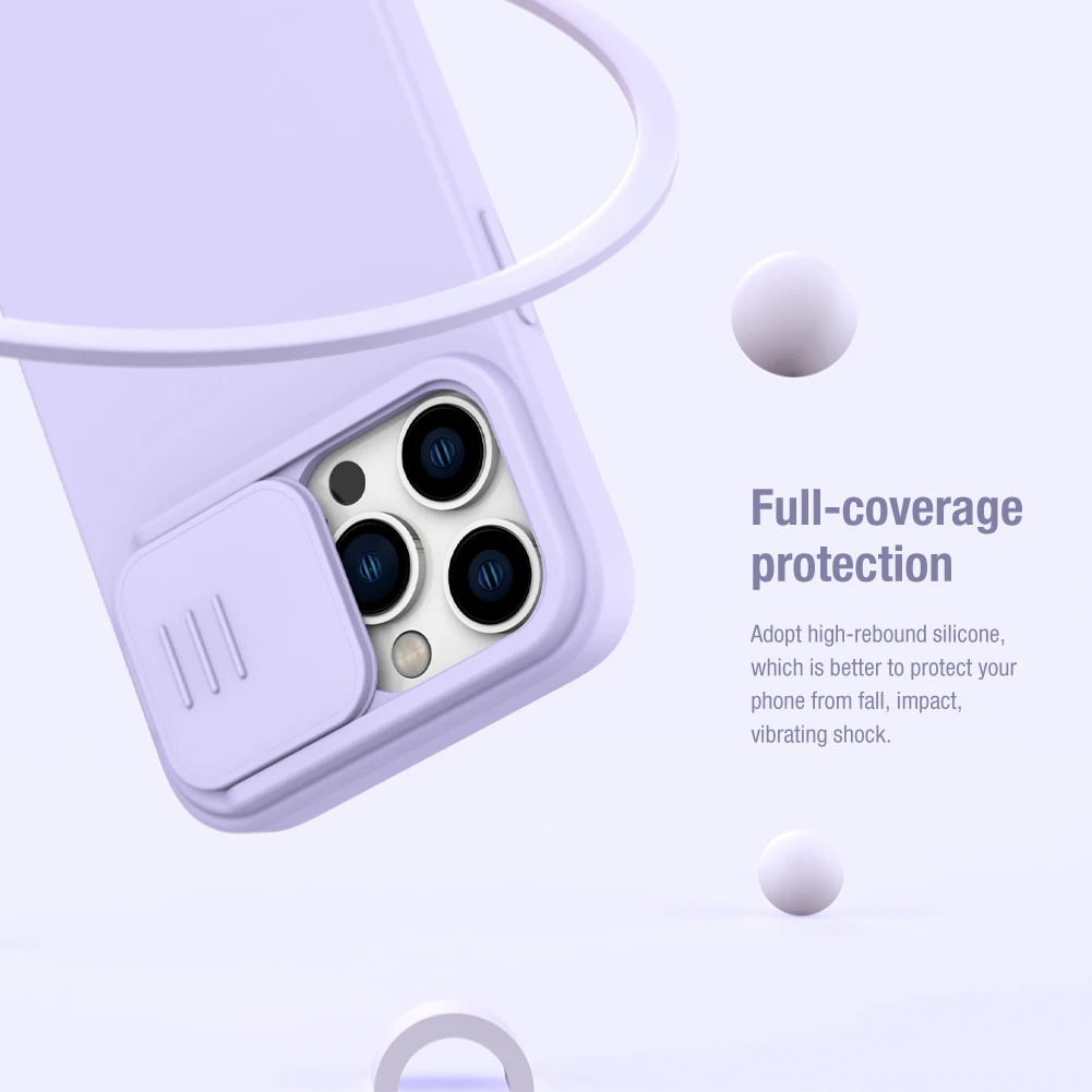 Nillkin CamShield Silky Silikoninis dėklas iPhone 14 Pro Max Silicone Cover with Camera Protector dėklas telefonui mėlynos spalvos