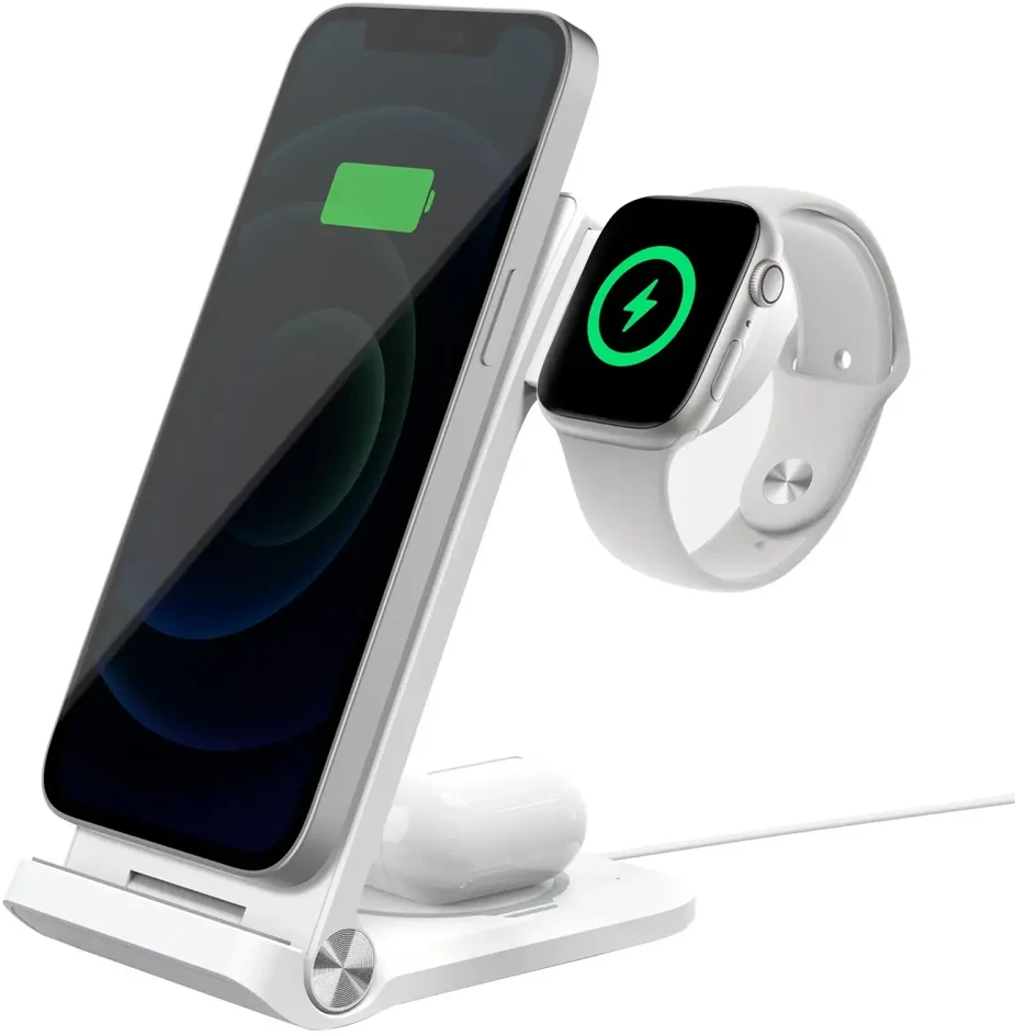 Nillkin PowerTrio 3in1 belaidis įkroviklis MagSafe Apple Watch baltos spalvos (MFI)