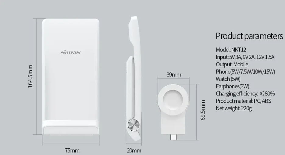 Nillkin PowerTrio 3in1 belaidis įkroviklis skirtas Huawei Watch baltos spalvos