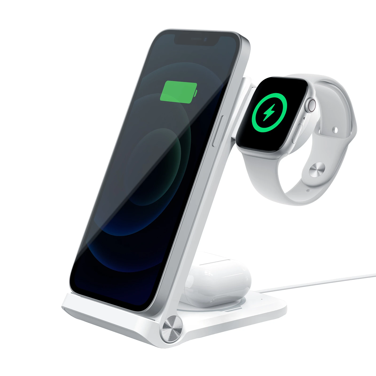 Nillkin PowerTrio 3in1 belaidis įkroviklis Apple Watch baltos spalvos (MFI)