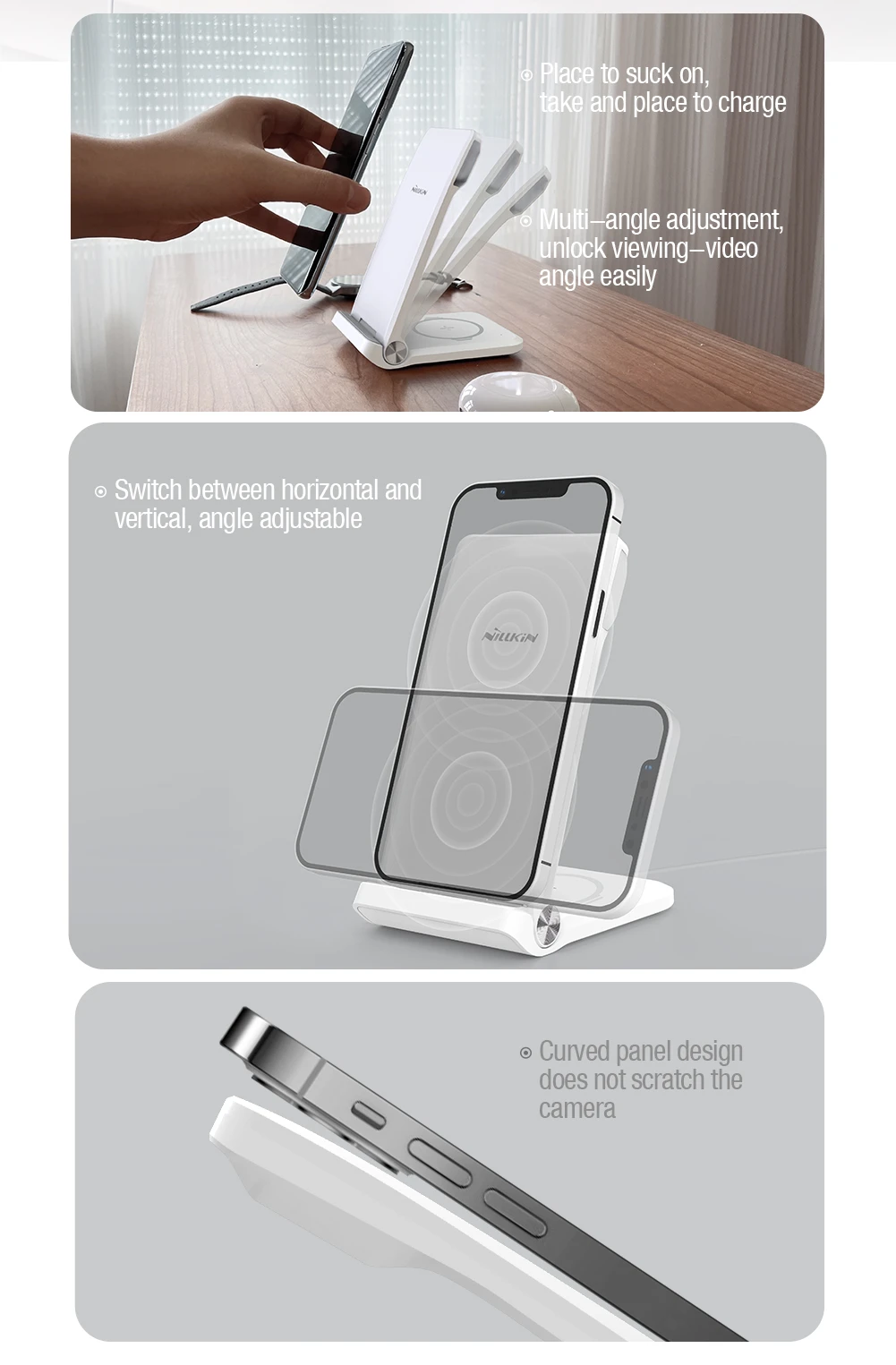 Nillkin PowerTrio 3in1 belaidis įkroviklis Apple Watch baltos spalvos (MFI)