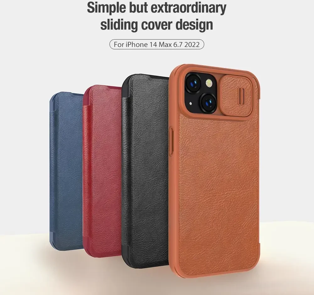 Nillkin Qin Pro odinis dėklas, skirtas iPhone 14 Plus (juodas)