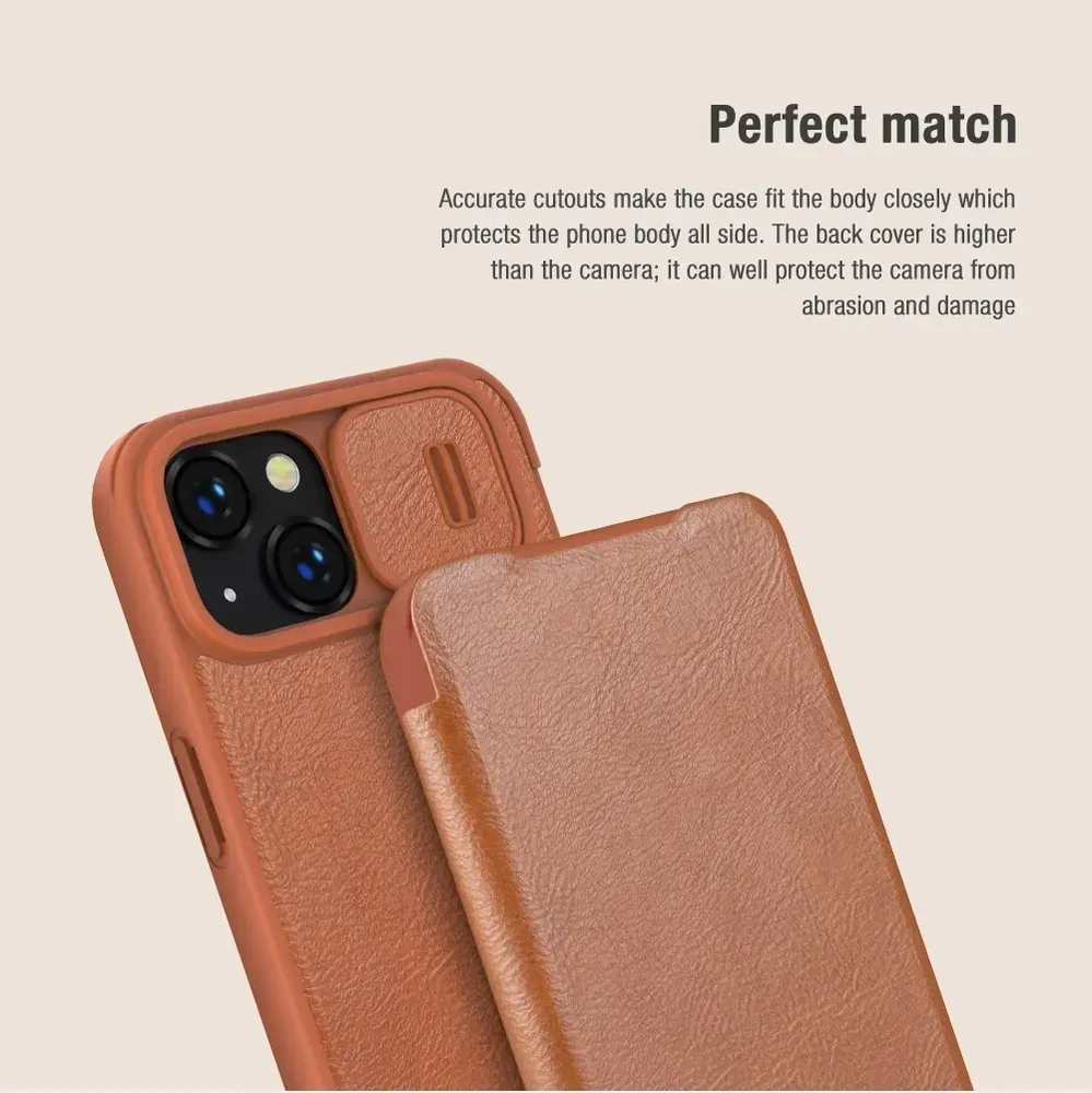 Nillkin Qin Pro odinis dėklas, skirtas iPhone 14 Plus (juodas)