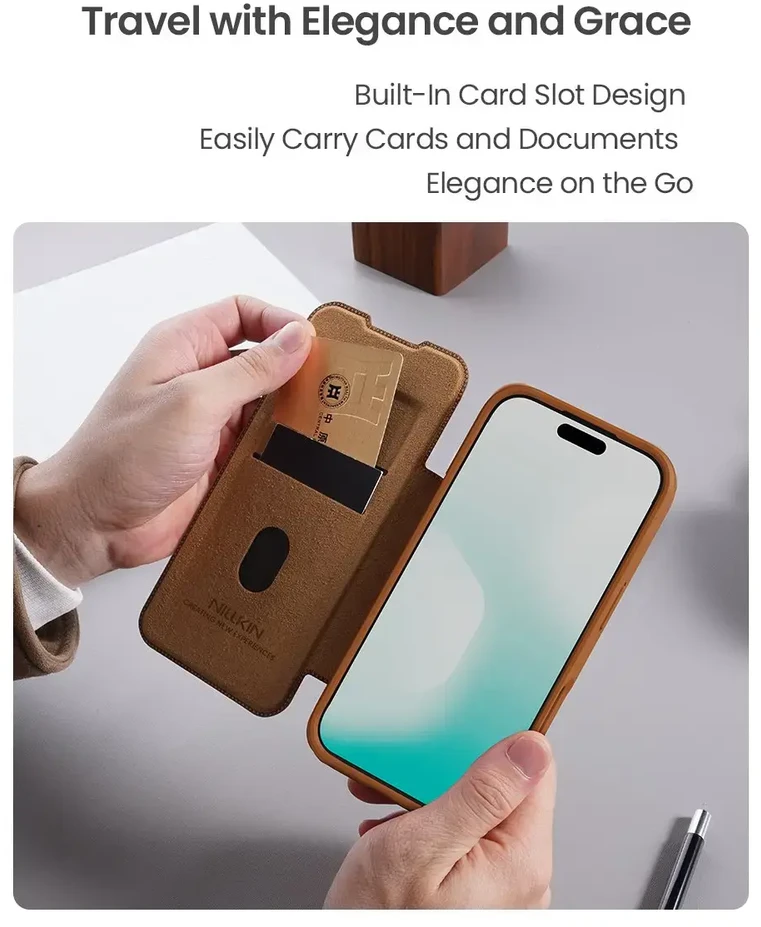 Nillkin Qin Book PRO dėklas skirtas Apple iPhone 17 juodos spalvos