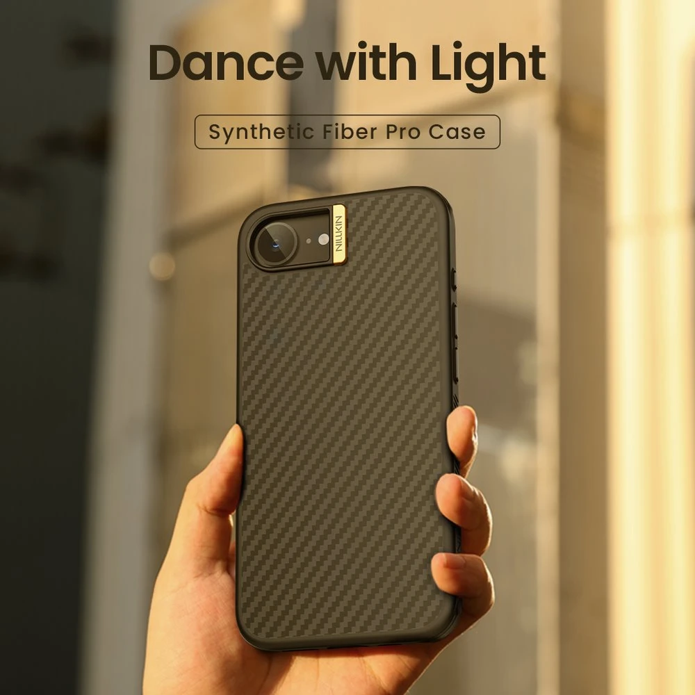 Nillkin Synthetic Fiber PRO Magnetic Hard dėklas skirtas Apple iPhone 16e Gold