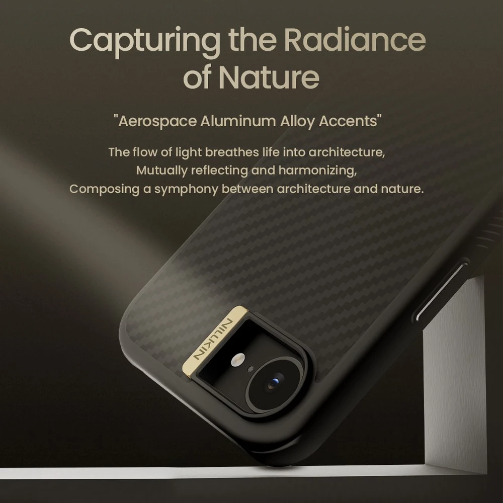 Nillkin Synthetic Fiber PRO Magnetic Hard dėklas skirtas Apple iPhone 16e Gold