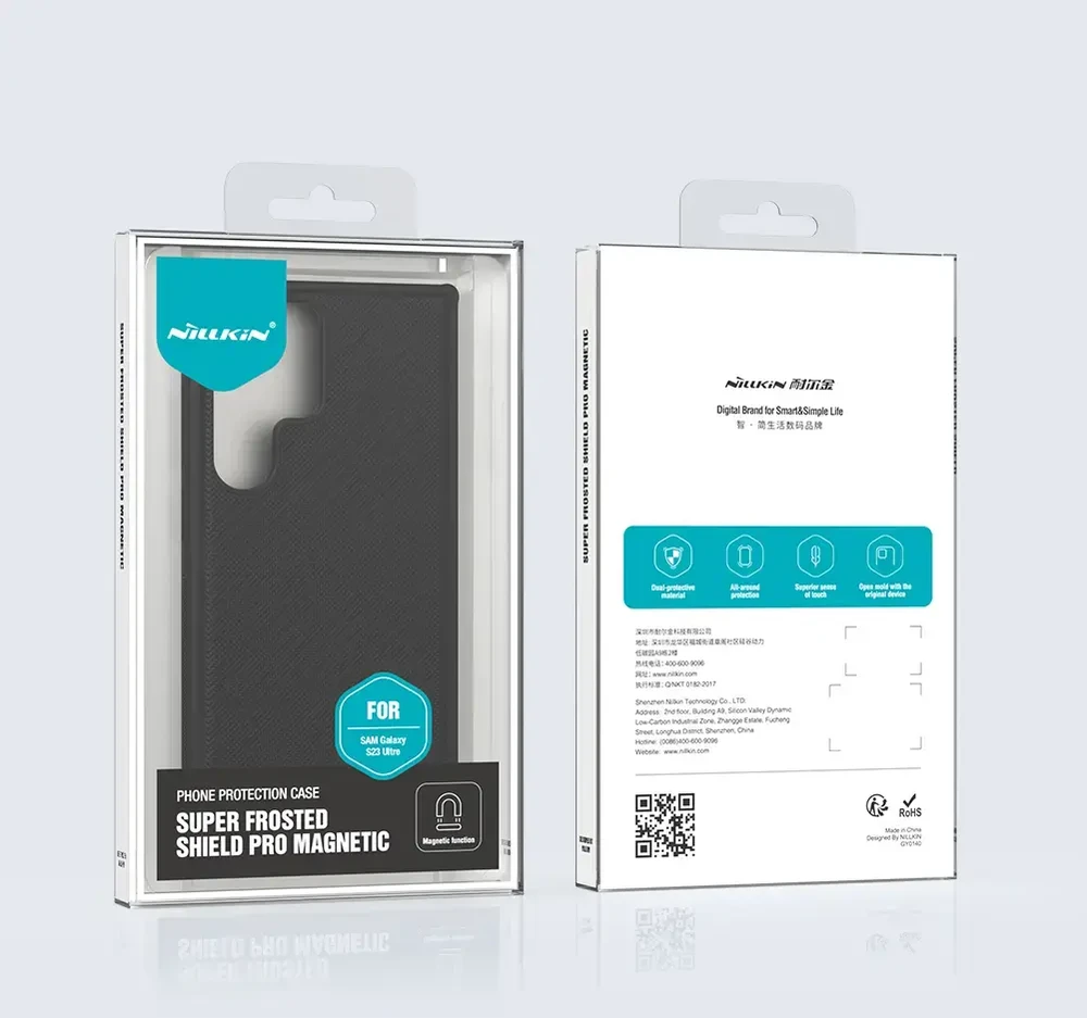 Nillkin „Super Frosted PRO“ magnetinio užnugarėlės telefonų dėklas „Samsung Galaxy S23 Ultra“ (S918) juodas