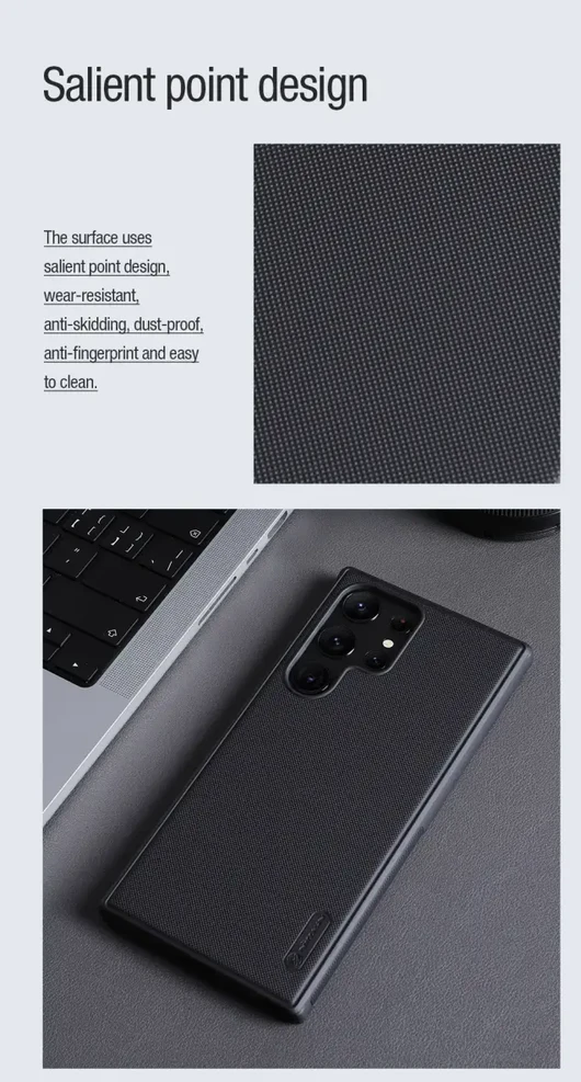 Nillkin „Super Frosted PRO“ magnetinio užnugarėlės telefonų dėklas „Samsung Galaxy S23 Ultra“ (S918) juodas