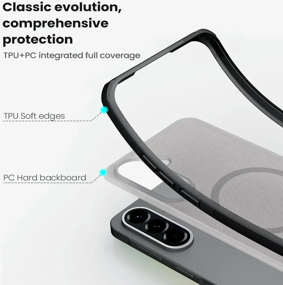 Nillkin Super Frosted PRO Magnetic Back dėklas skirtas Samsung Galaxy A57 skaidrus juodos spalvos