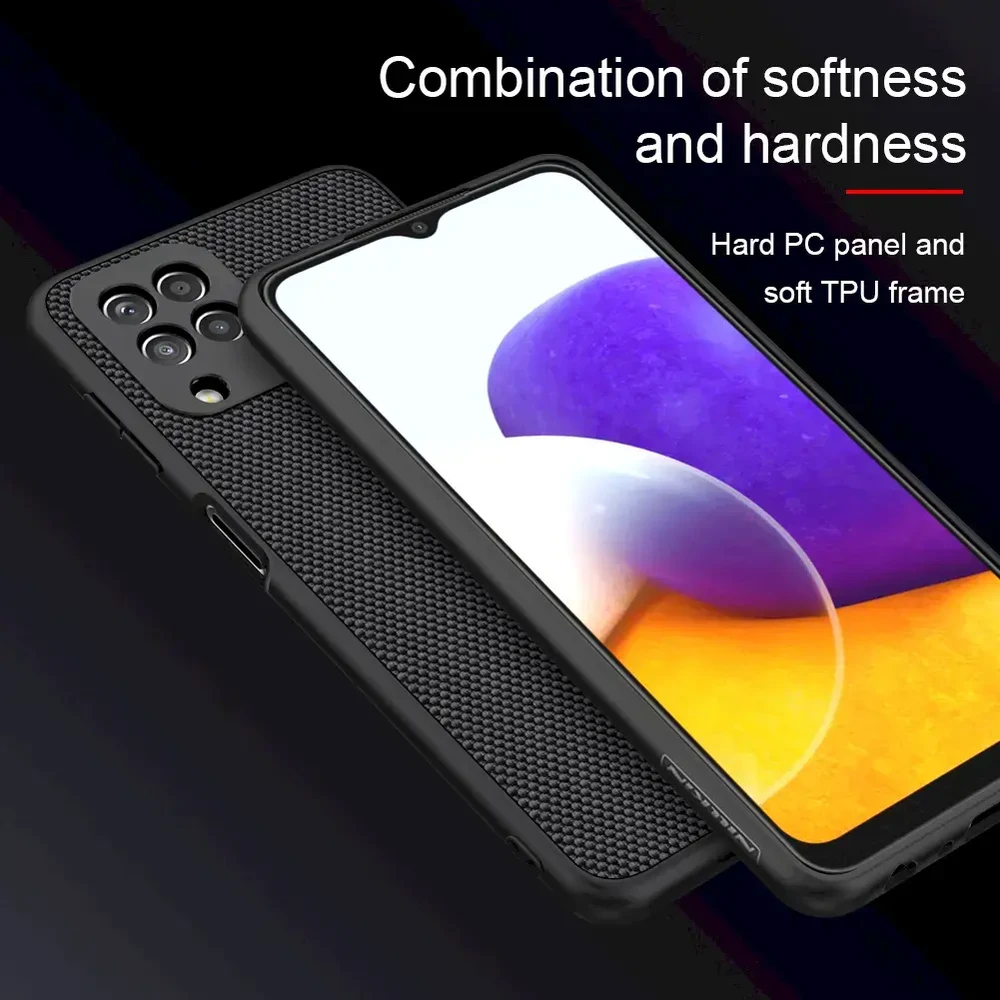 Nillkin Textured durable reinforced with gel frame and nylon back Samsung Galaxy A22 4G dėklas telefonui juodos spalvos
