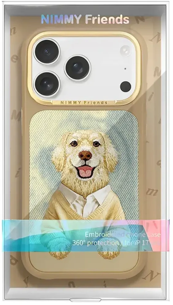 „Nimmy Gentle Pets“ serijos šunims skirtas „MagSafe“ dėklas, skirtas „iPhone 17 Pro“ – ruda