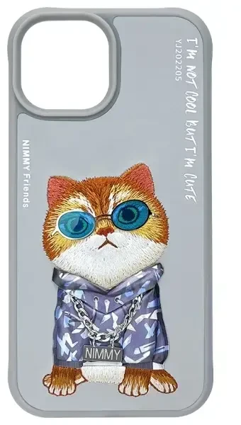 Nimmy Apple iPhone 15 6.1" dėklas telefonui pilkos spalvos Glasses Cool Cat