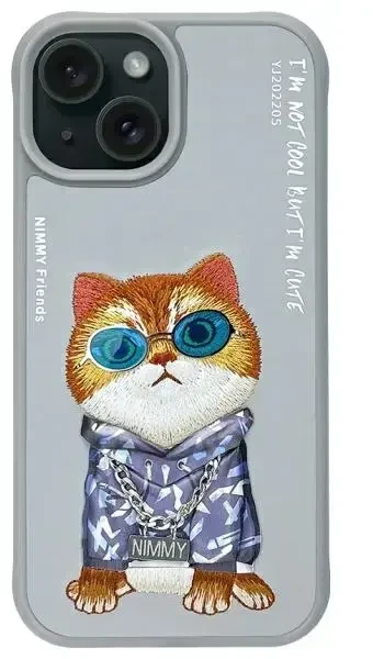 Nimmy Apple iPhone 15 6.1" dėklas telefonui pilkos spalvos Glasses Cool Cat