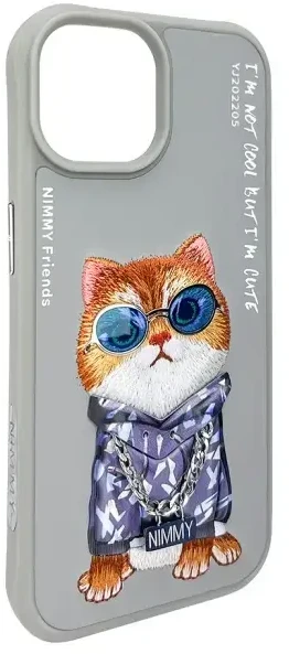 Nimmy Apple iPhone 15 6.1" dėklas telefonui pilkos spalvos Glasses Cool Cat
