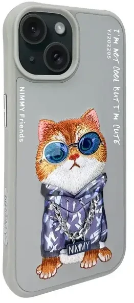 Nimmy Apple iPhone 15 6.1" dėklas telefonui pilkos spalvos Glasses Cool Cat