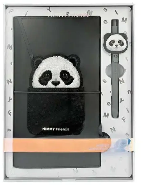 Nimmy rinkinys 2in1 užrašų knygelė + rašiklis juodos spalvos Big Eyed Pet 2.0 Panda
