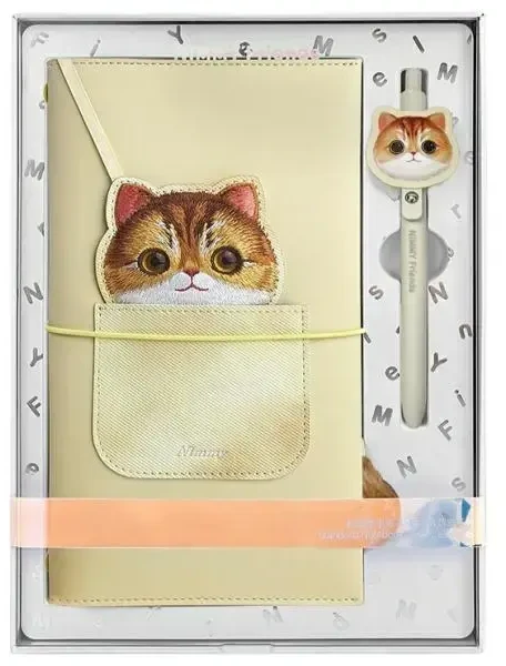 Nimmy rinkinys 2in1 užrašų knygelė + rašiklis haki spalvos Big Eyed Pet 2.0 Cat