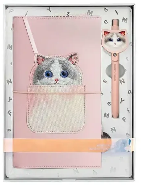 Nimmy rinkinys 2in1 užrašų knygelė + rašiklis rožinės spalvos Big Eyed Pet 2.0 Cat