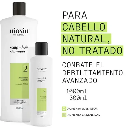 Nioxin Sistema 2 - Champú - Cabello Natural Con Debilitamiento Avanzado, 1000 ml