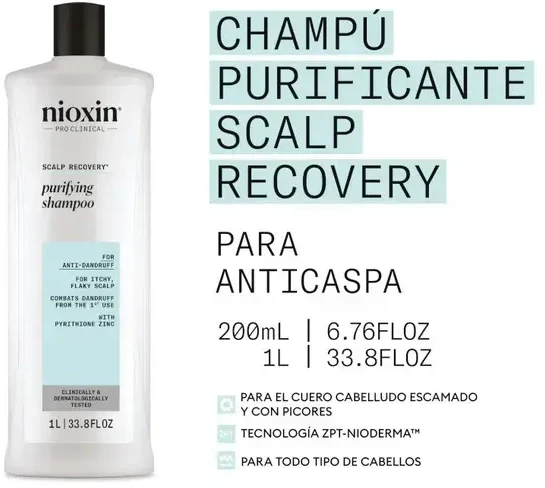Nioxin Scalp Recovery - Champú Anticaspa - Cuero Cabelludo Seco y Con Picor, 1000 ml