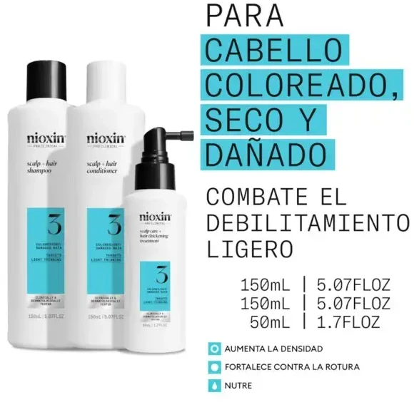 Nioxin Sistema 3 - Kit - Tratamiento Para Cabello Teñido Con Debilitamiento Leve 3 U