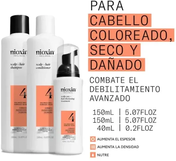 Nioxin Sistema 4 - Kit - Tratamiento Para Cabello Teñido Con Debilitamiento Avanzado 3 U