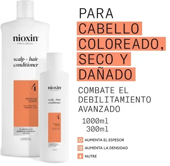 Nioxin Sistema 4 - Acondicionador - Cabello Teñido y Dañado Con Debilitamiento Avanzado, 1000 ml