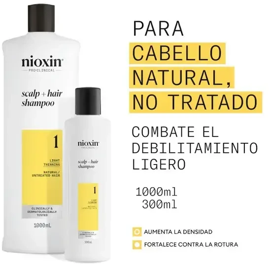 Nioxin Sistema 1 - Champú - Cabello Natural Con Debilitamiento Leve, 1000 ml
