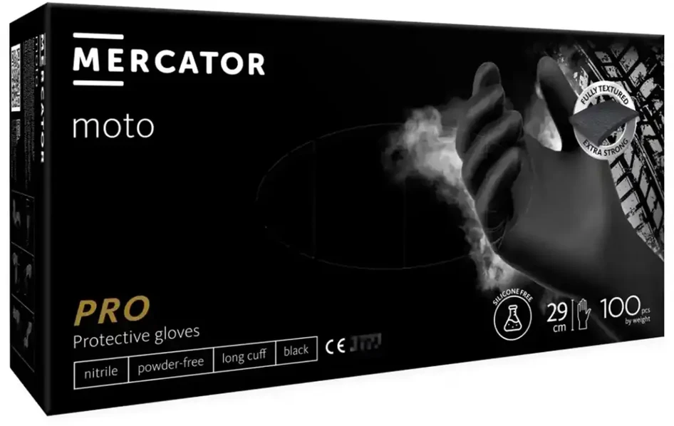Mercator Medical Nitrilinės pirštinės MERCATOR MOTO, juodos, XXL, 100 vnt.