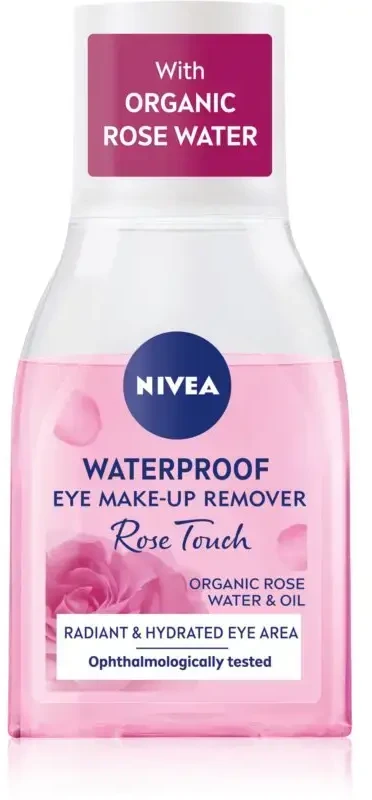 Nivea Rose Touch Atsparus vandeniui Eye Make-Up Remover Eye makiažo valiklis moterims, 100 ml