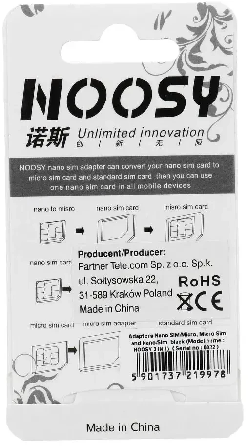 Oem Noosy Sim kortelės adapteris 3 in 1