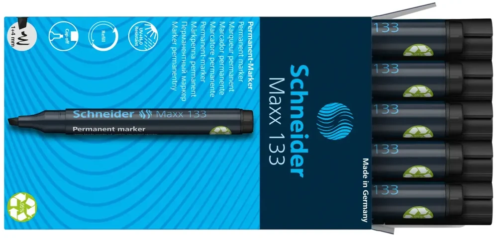 Žymeklis permanentinis Schneider Maxx 133, 1-4 mm, kirsta galvutė, juodas 1213-022