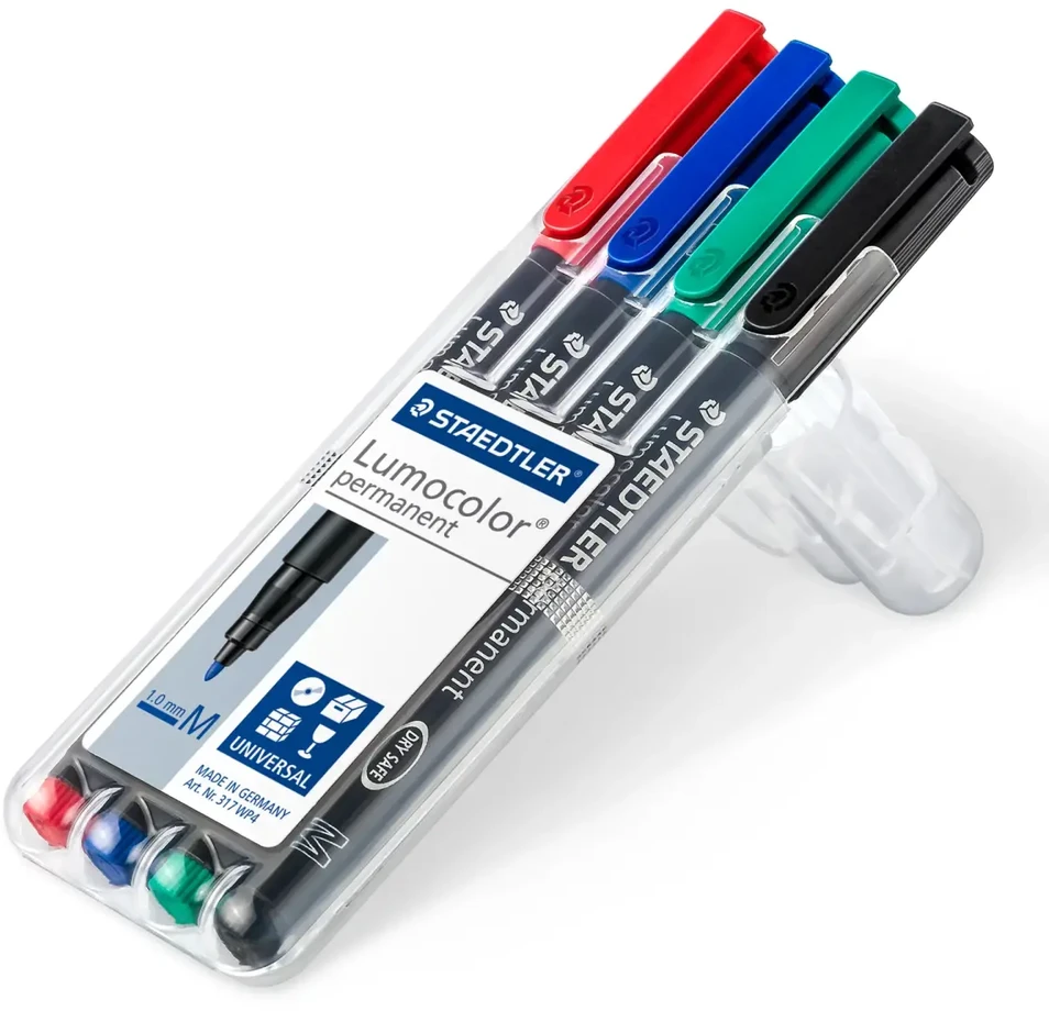 Staedtler Lumocolor 317 WP4 marker permanentny Juodas, Mėlyna, Žalias, Raudona 4 vnt.