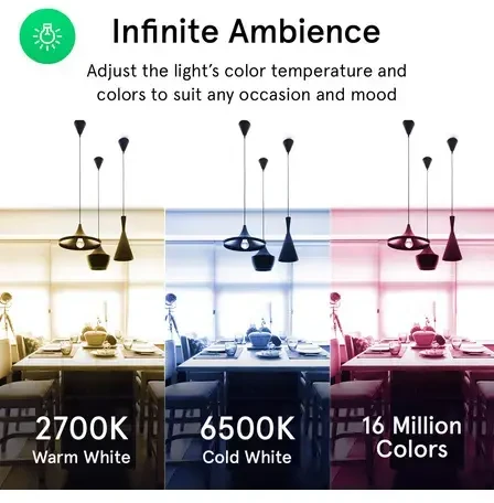 Lemputė LED E27, 230V, 9W, 810lm, 2700K - 6500K, RGB, išmanioji Wi-Fi, valdoma programėle, TUYA / Smart Life, P3, NOUS