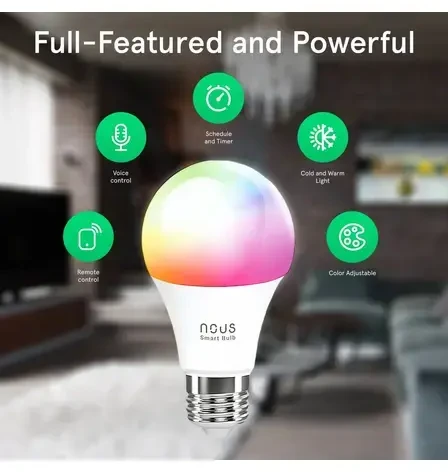 Lemputė LED E27, 230V, 9W, 810lm, 2700K - 6500K, RGB, išmanioji Wi-Fi, valdoma programėle, TUYA / Smart Life, P3, NOUS