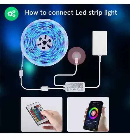LED juostos komplektas su Wi-Fi valdikliu ir maitinimo šaltiniu, RGB, 5m, 24W, TUYA / Smart Life, NOUS