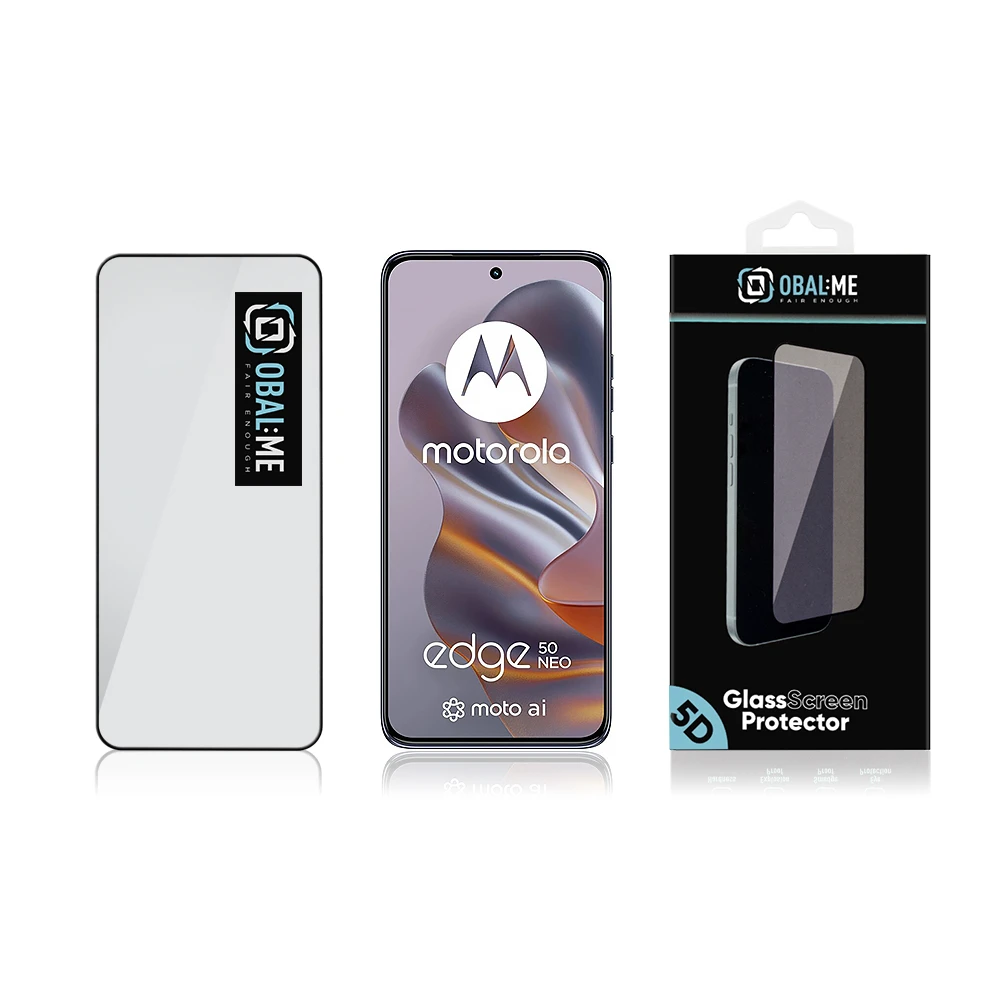 OBAL:ME 5D Apsauginis stiklas skirtas Motorola Edge 50 Neo su baltos spalvos rėmeliu