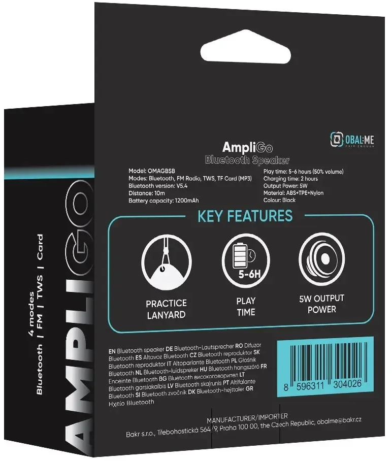 OBAL:ME AmpliGo Bluetooth garsiakalbis Juodas