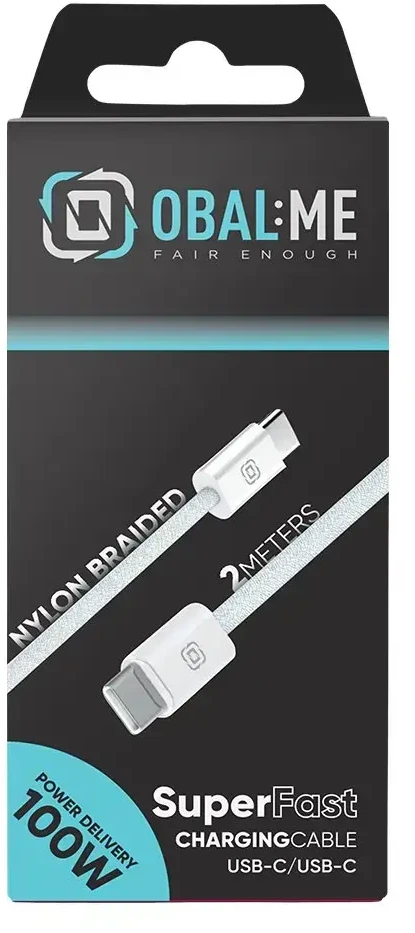 OBAL:ME Super Fast USB-C/USB-C pintas kabelis 100W 2m Baltas