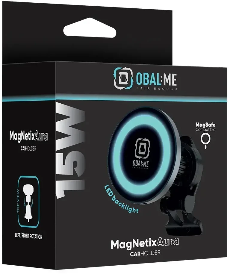 OBAL:ME MagNetix Aura Automobilinis telefono laikiklis su belaidžiu įkrovimu 15W juodos spalvos
