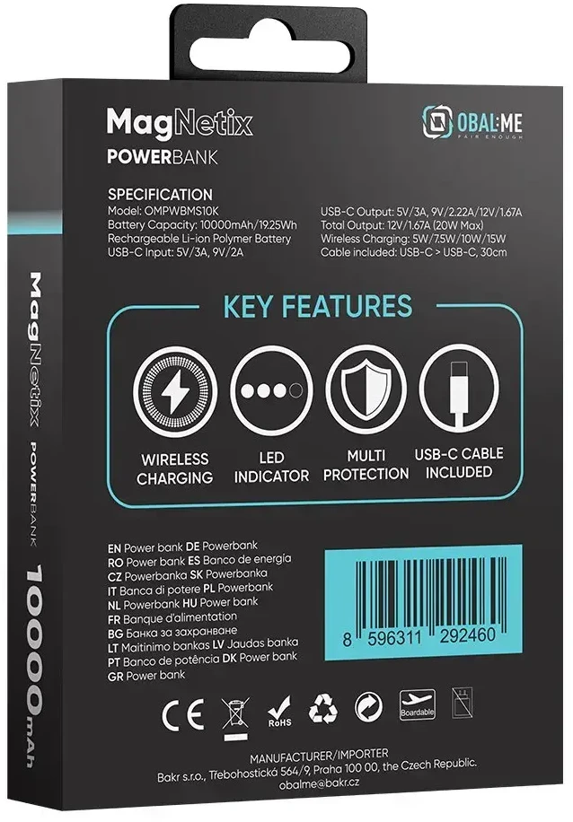 OBAL:ME MagNetix Powerbank 10000mAh juodos spalvos